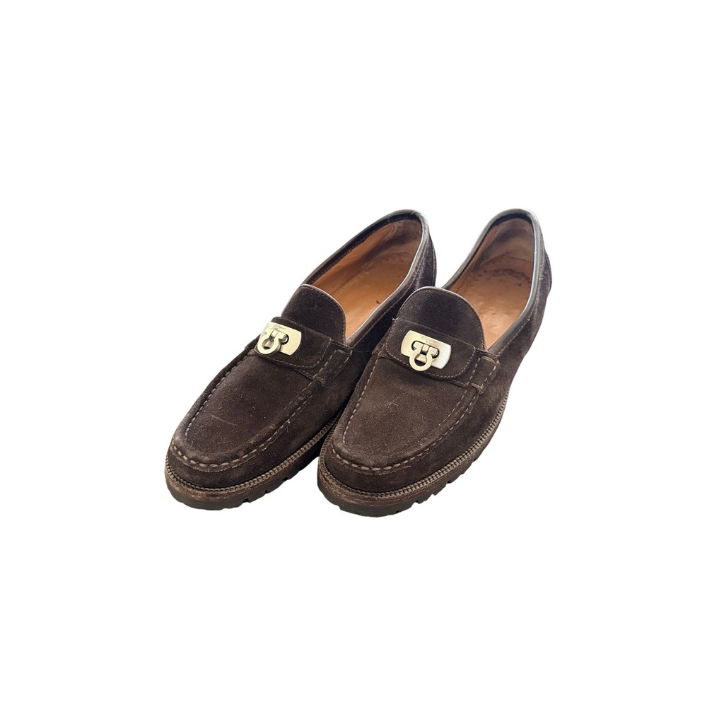 Salvatore Ferragamo Brown Suede Gancini Lug Sole Loafers Size 7